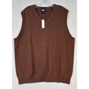 NWT Lands End Mens XL Brown Supima Cotton V-Neck Sweater Vest Classic Preppy New